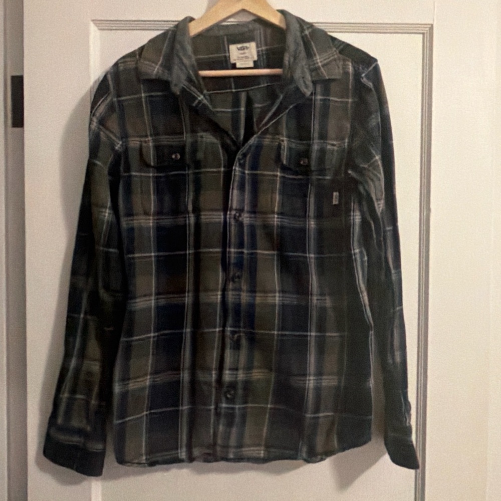 Vans Navy and Olive Plaid Button-Up Shirt